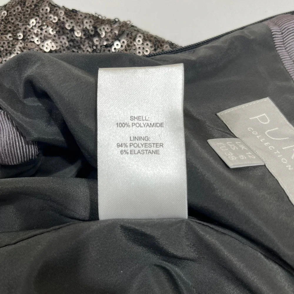Pure Collection Sequin Pencil Skirt Women 6 Charcoal Gray Sparkle Holiday Party